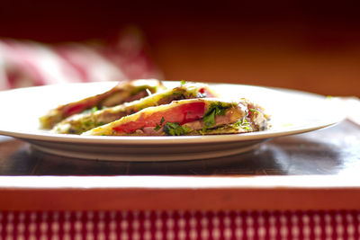 Close-up of salad in plate on table