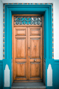 Closed door of old building