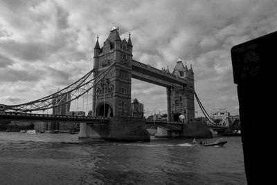 View of bridge over river against cloudy sky