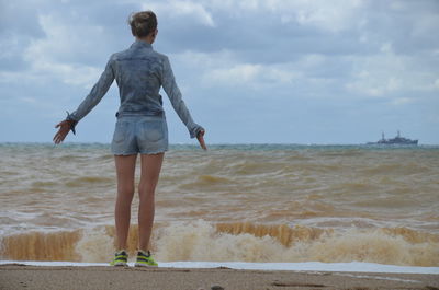 Rear view of man standing on beach