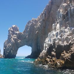 Scenic view of sea against clear blue sky