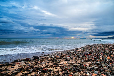 Scenic view of sea against cloudy sky