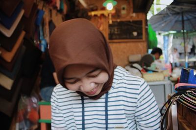 Portrait of woman in restaurant