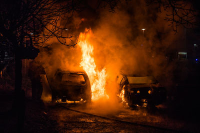 View of fire at night