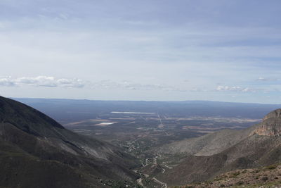 Aerial view of landscape against cloudy sky