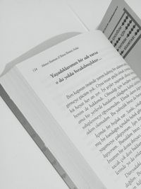 High angle view of text on book