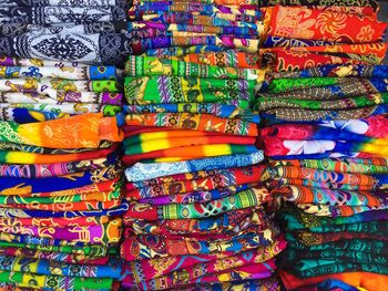 Full frame shot of multi colored bed sheets for sale in market