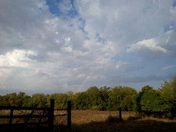 Scenic view of field against cloudy sky