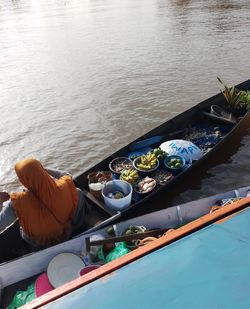 High angle view of boat in lake