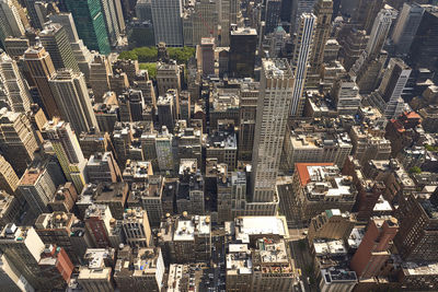 High angle view of modern buildings in city