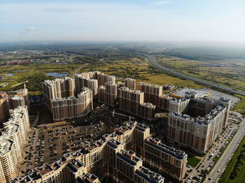 High angle view of buildings in city