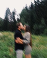 Blurred motion of people walking on plant