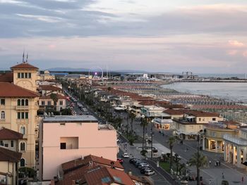 High angle view of buildings in city