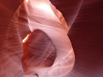 Sunbeam through rock formations at antelope canyon