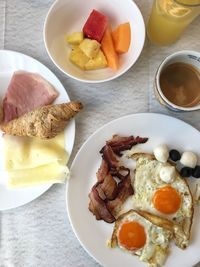 Directly above shot of breakfast served on table