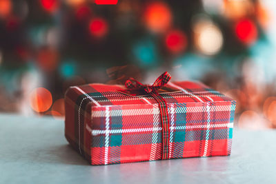 Close-up of christmas decorations on table