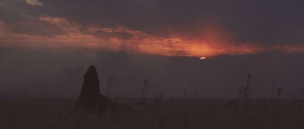 Silhouette field against sky during sunset