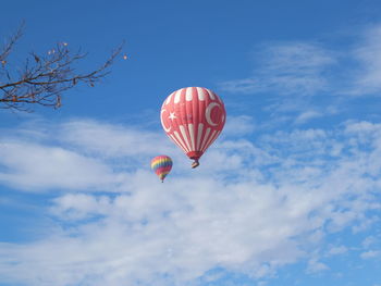 Low angle view of hot air balloon against sky