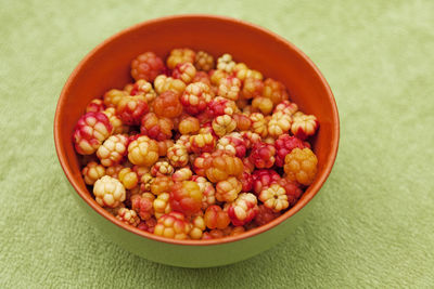 High angle view of fruits in bowl