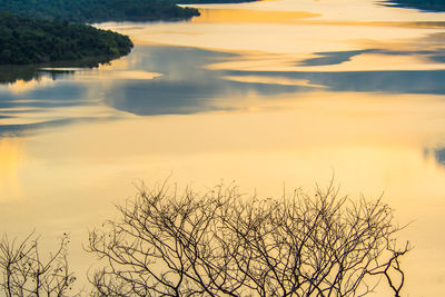 Scenic view of lake against sky at sunset