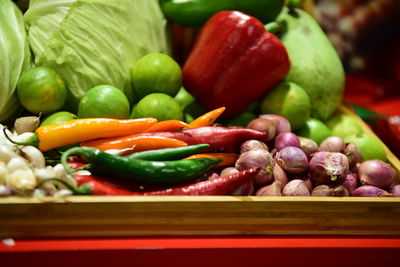 Close-up of multi colored bell peppers