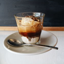 Close-up of cappuccino on table