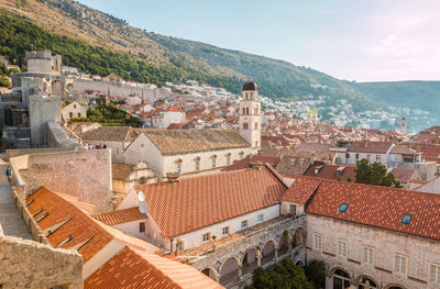 High angle view of townscape against sky