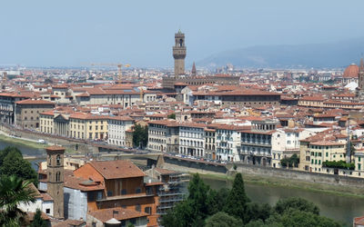 High angle view of buildings in city