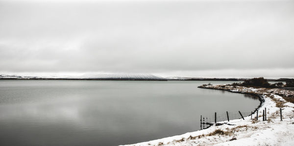 Scenic view of sea against sky during winter