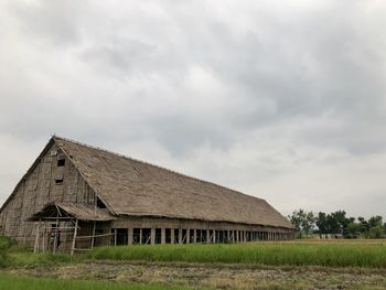 Barn on field against sky