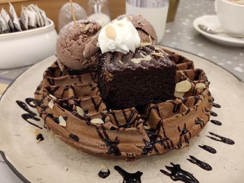 Close-up of dessert in plate on table