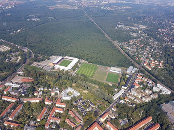 High angle view of buildings in city