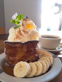 Close-up of dessert in plate on table