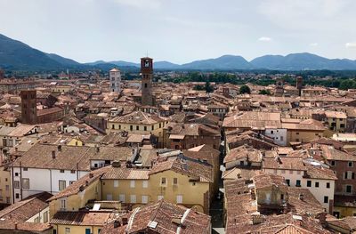 High angle view of townscape against sky