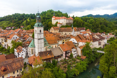 High angle view of townscape against sky