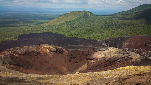 High angle view of mountains against sky