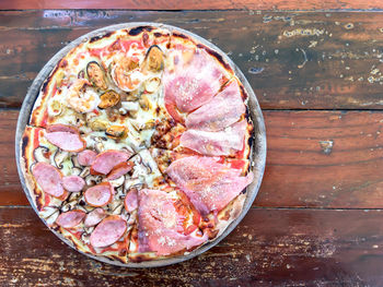 Directly above shot of pizza on table