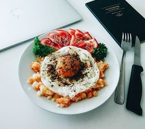 Close-up of served food in plate