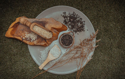 High angle view of food on table