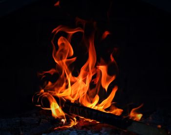 Close-up of fire in the dark