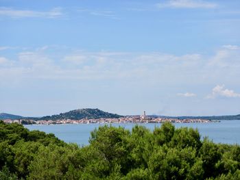 Scenic view of bay against sky