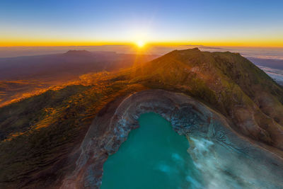 Scenic view of mountain against sky during sunset