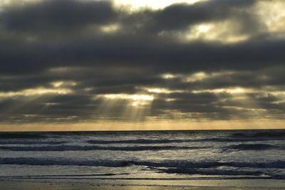 Scenic view of sea against cloudy sky