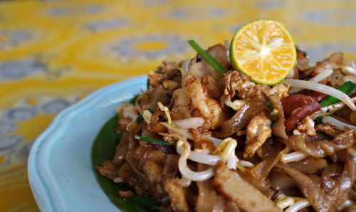 Close-up of served in plate on table