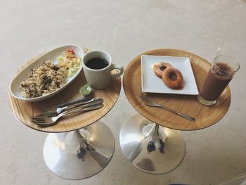 High angle view of breakfast on table