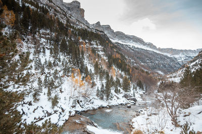 Scenic view of snowcapped mountains against sky