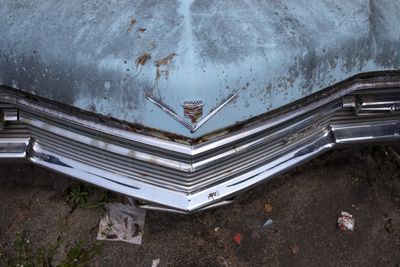 High angle view of old abandoned car