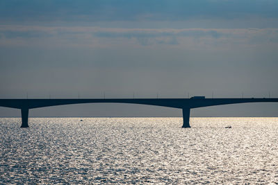 Bridge over sea against sky during sunset