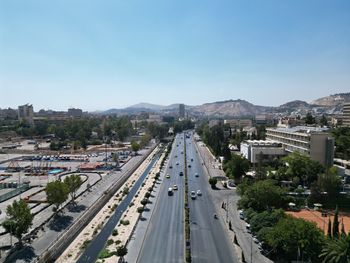 High angle view of cityscape against sky