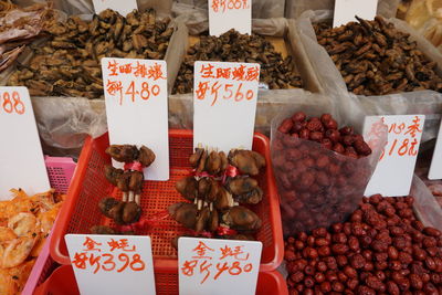 High angle view of food for sale in market